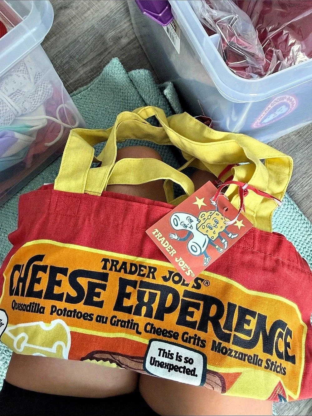 Trader Joe's Cheese Experience Tote Bag Red & Yellow NWT